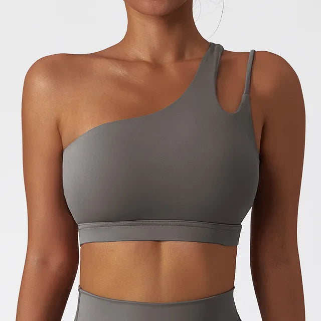 Comfort Single Strap Yoga Bra Chest Pad Running Women Sports Underwear Gym