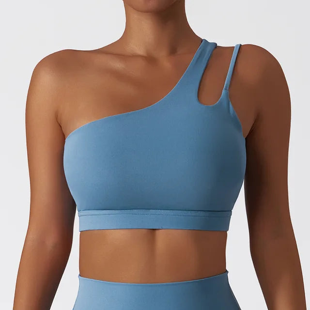 Comfort Single Strap Yoga Bra Chest Pad Running Women Sports Underwear Gym