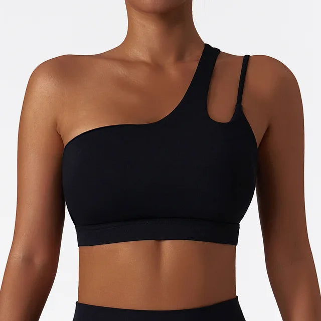 Comfort Single Strap Yoga Bra Chest Pad Running Women Sports Underwear Gym