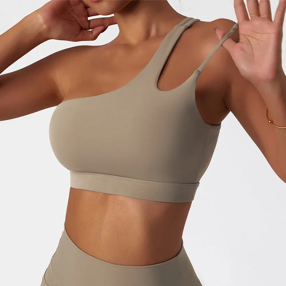Comfort Single Strap Yoga Bra Chest Pad Running Women Sports Underwear Gym