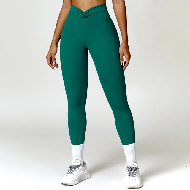 Cross Waist Yoga Pants Pocket High Waist Push Up Sport Fitness Leggings Women Super Stretchy Gym Workout Tights Running Pants