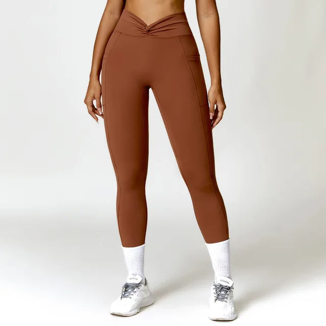 Cross Waist Yoga Pants Pocket High Waist Push Up Sport Fitness Leggings Women Super Stretchy Gym Workout Tights Running Pants