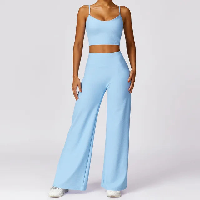 Women Tracksuit 2PCS Yoga Set Ribbed Workout Sportswear Gym Clothing