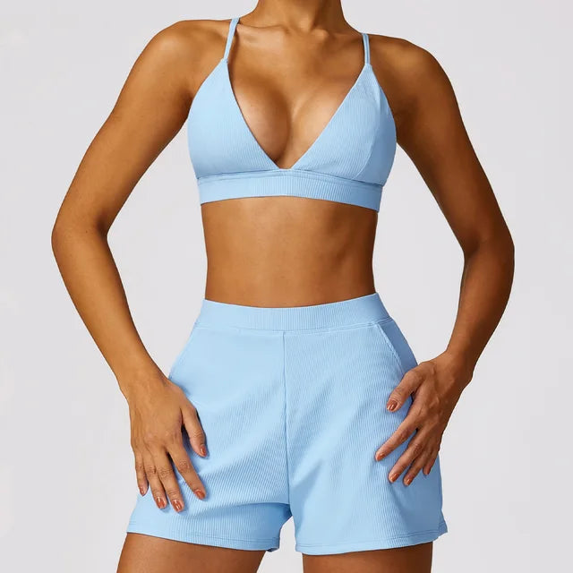 Women Tracksuit 2PCS Yoga Set Ribbed Workout Sportswear Gym Clothing