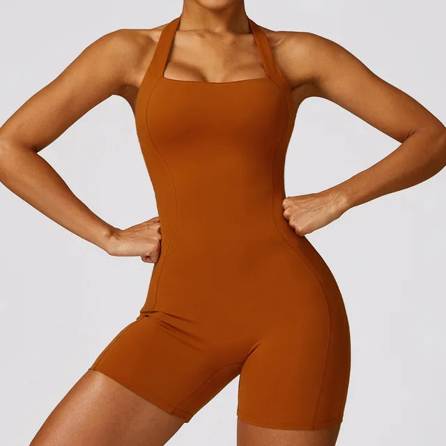 Women Tracksuit Hanging Neck Yoga Set One-Piece Gym Clothes