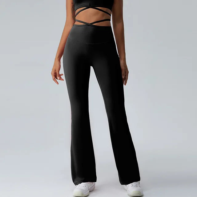 Women Yoga Pants Hip Lift Flared Wide Leg Stretch Fitness Wear Slim Fit Gym Push Up Workout Leggings Trousers Female Clothes