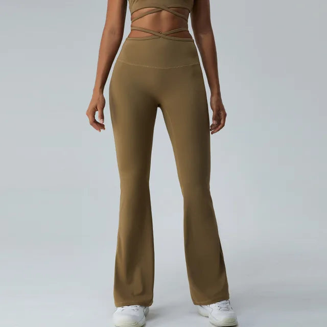 Women Yoga Pants Hip Lift Flared Wide Leg Stretch Fitness Wear Slim Fit Gym Push Up Workout Leggings Trousers Female Clothes