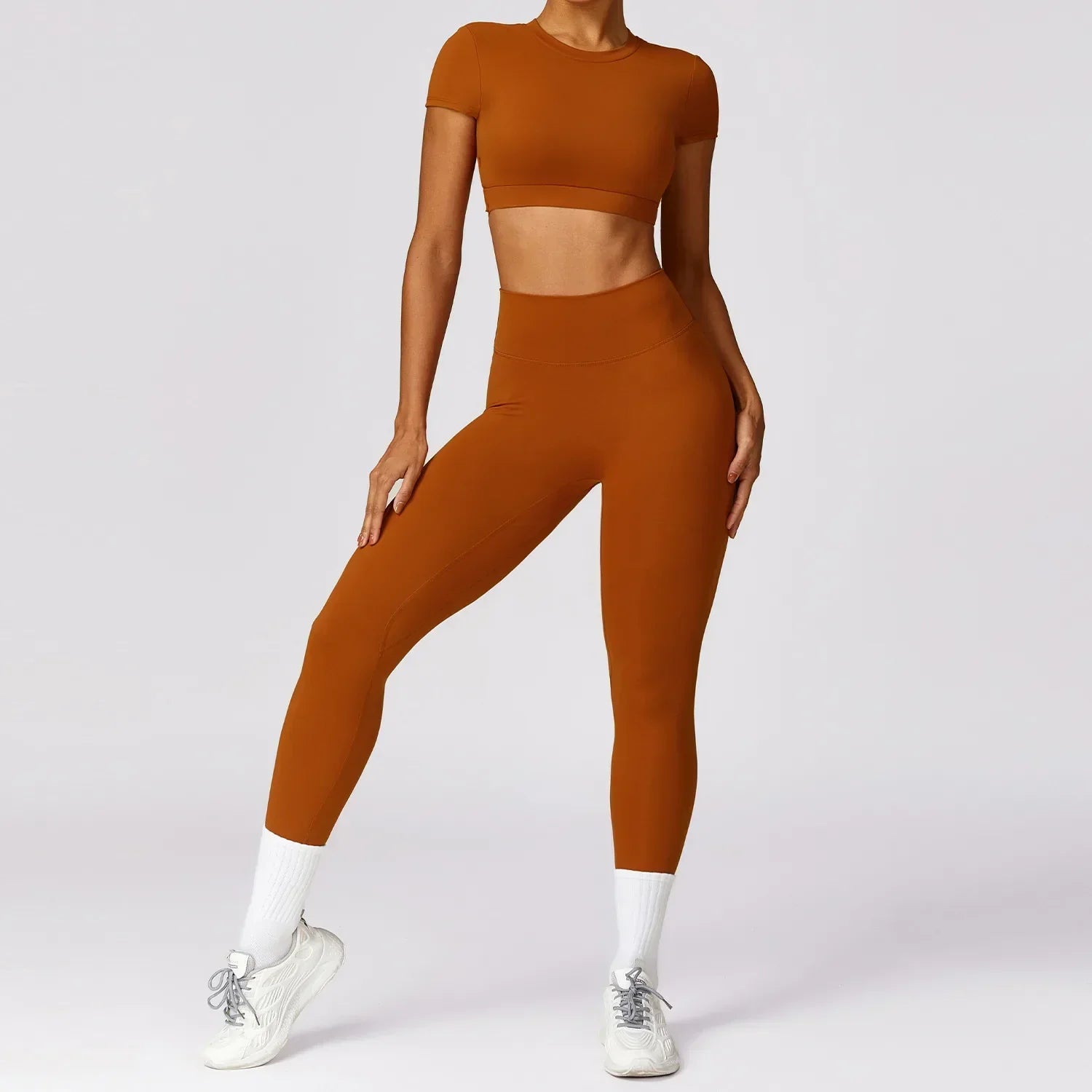 Sportswear Gym Clothing Fitness Short Sleeve Crop Top High Waist Leggings Sports Suits