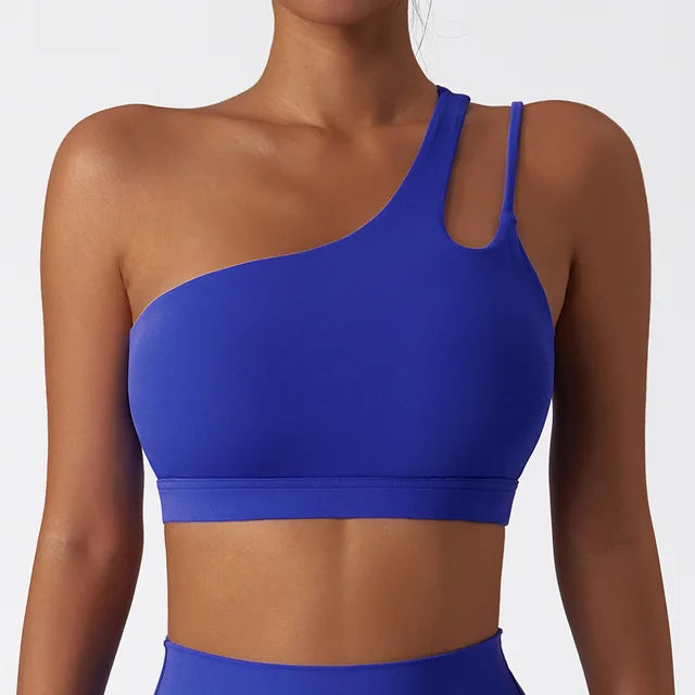 Comfort Single Strap Yoga Bra Chest Pad Running Women Sports Underwear Gym