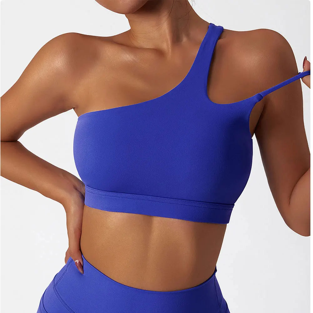 Comfort Single Strap Yoga Bra Chest Pad Running Women Sports Underwear Gym
