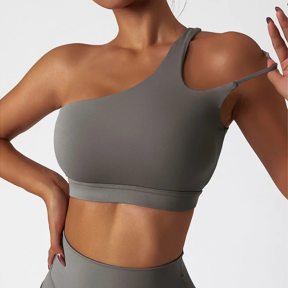 Comfort Single Strap Yoga Bra Chest Pad Running Women Sports Underwear Gym
