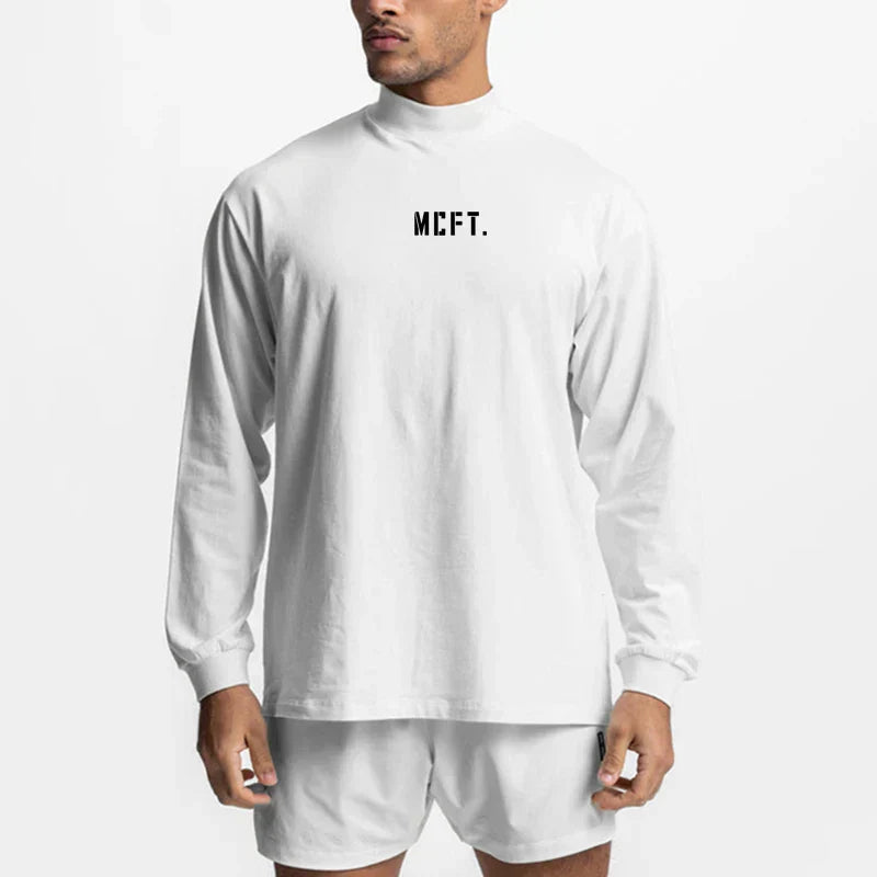 Bodybuilding  T Shirt Workout Oversized High-neck Long Sleeve Tshirt