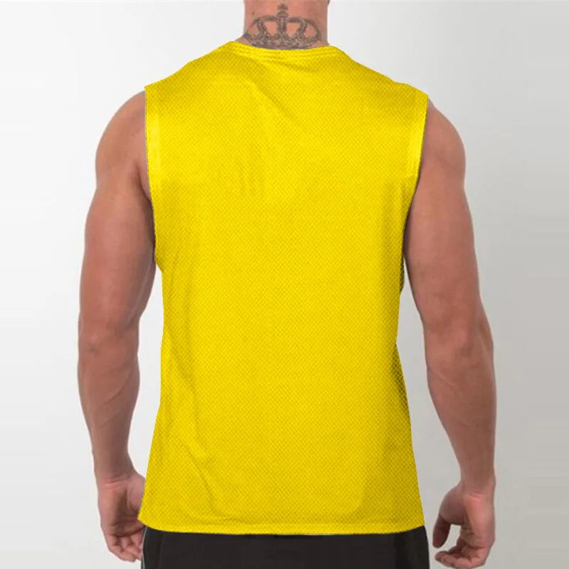 New Men's Fitness Muscle Running Tank Top Casual Slim Mesh