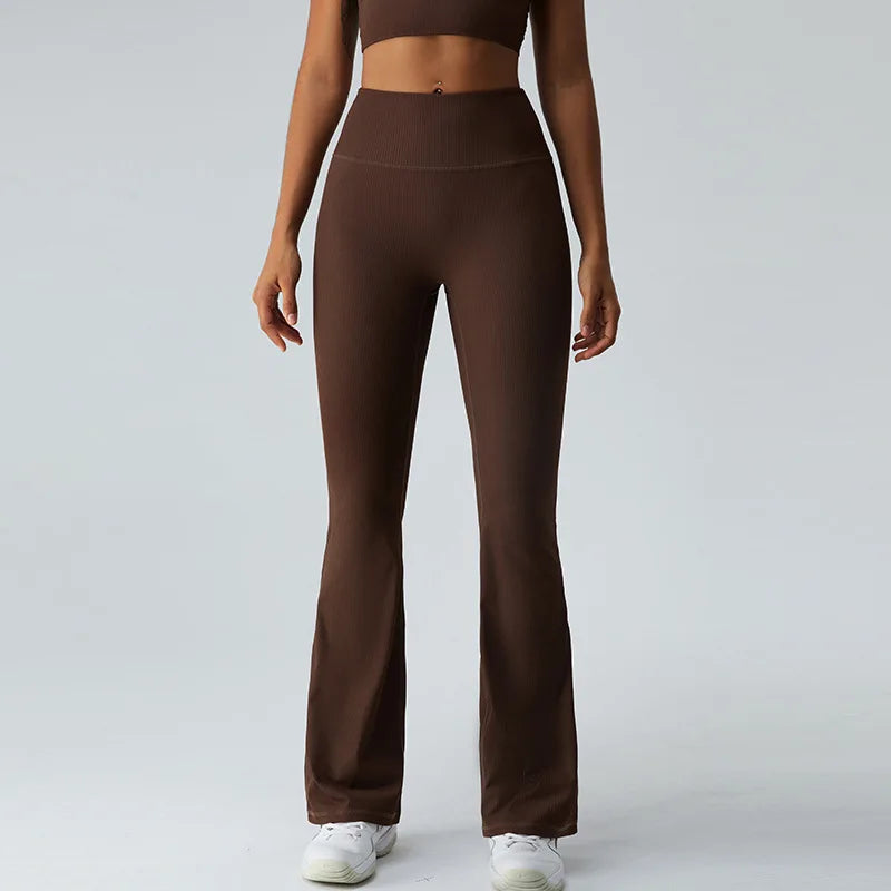 Women High Elasticity Flare Yoga Pants Leggings Dance Slim Trousers Butt Gym Push Up Workout High Waist Fitness Flared Leggings