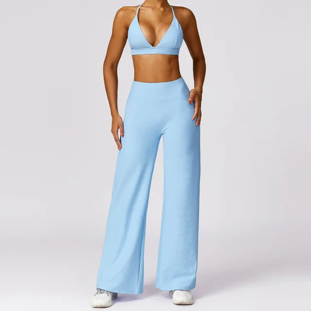 Women Tracksuit 2PCS Yoga Set Ribbed Workout Sportswear Gym Clothing