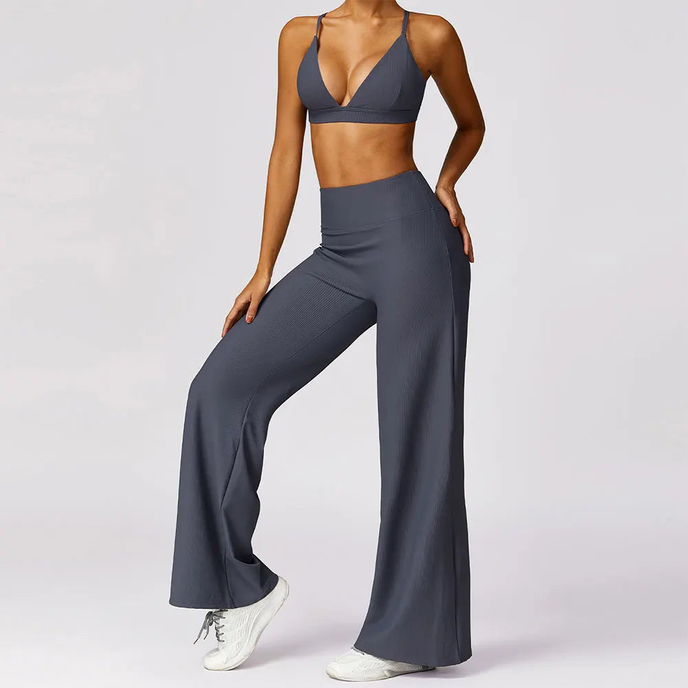 Women Tracksuit 2PCS Yoga Set Ribbed Workout Sportswear Gym Clothing
