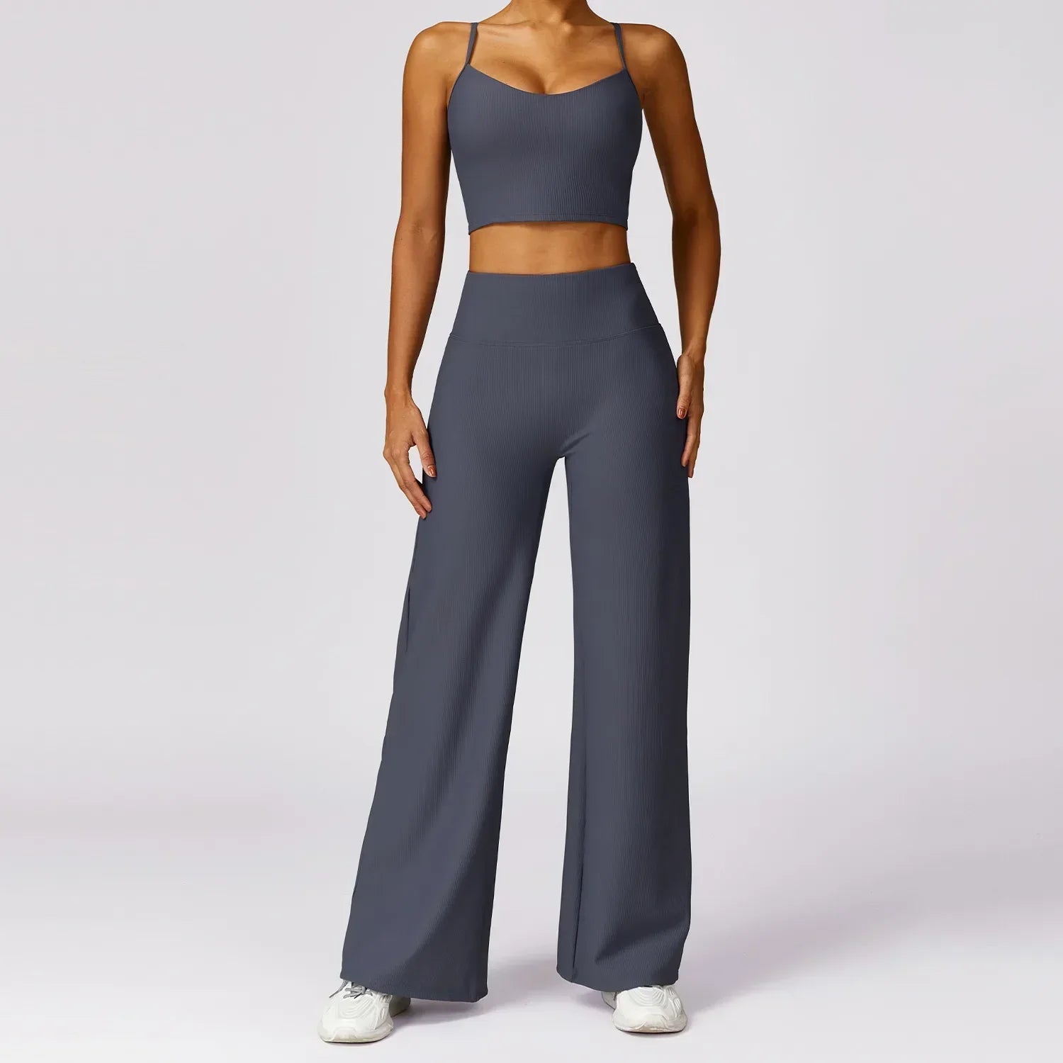 Women Tracksuit 2PCS Yoga Set Ribbed Workout Sportswear Gym Clothing
