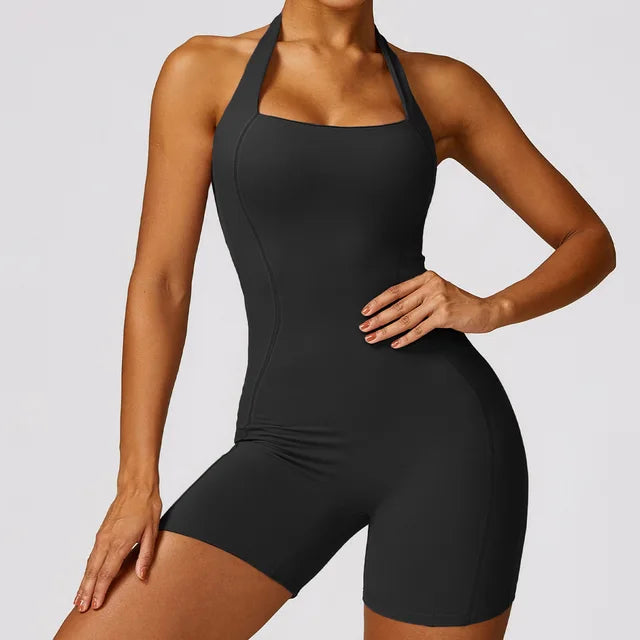 Women Tracksuit Hanging Neck Yoga Set One-Piece Gym Clothes
