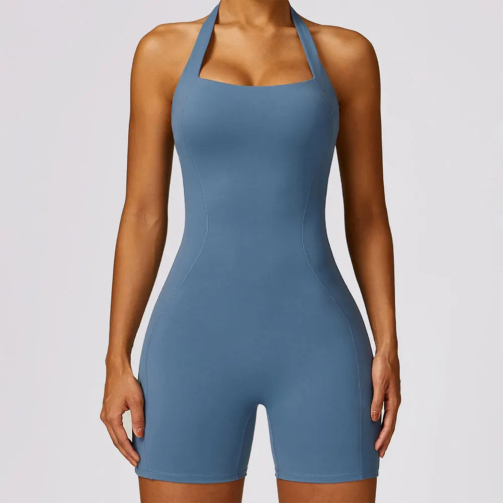 Women Tracksuit Hanging Neck Yoga Set One-Piece Gym Clothes