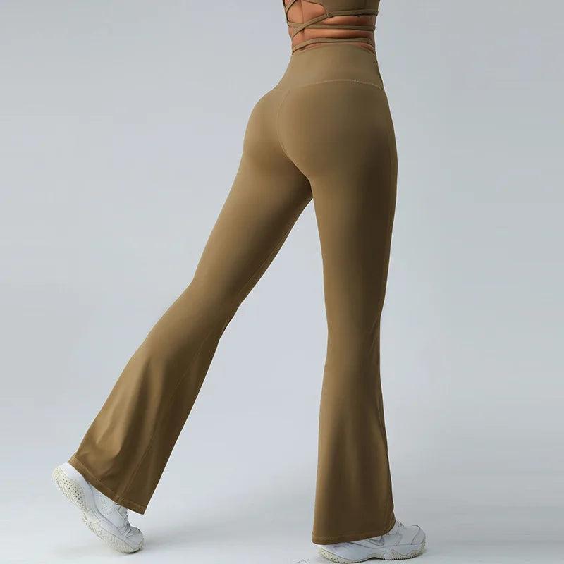 Women Yoga Pants Hip Lift  Flared Wide Leg Stretch Fitness Wear Slim Fit Gym Push Up Workout Leggings Trousers Female Clothes
