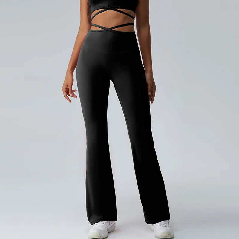 Women Yoga Pants Hip Lift  Flared Wide Leg Stretch Fitness Wear Slim Fit Gym Push Up Workout Leggings Trousers Female Clothes
