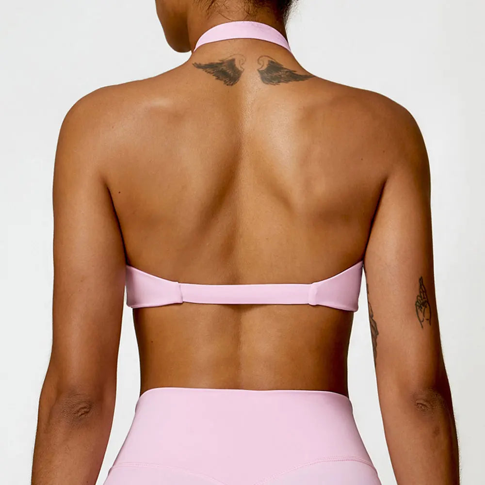 Women's Halter Sports Bra Sexy Beautiful Back Top Push Up Fitness Bra